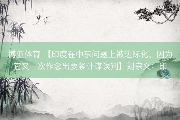 博亚体育 【印度在中东问题上被边际化，因为它又一次作念出要紧计谋误判】刘宗义：印