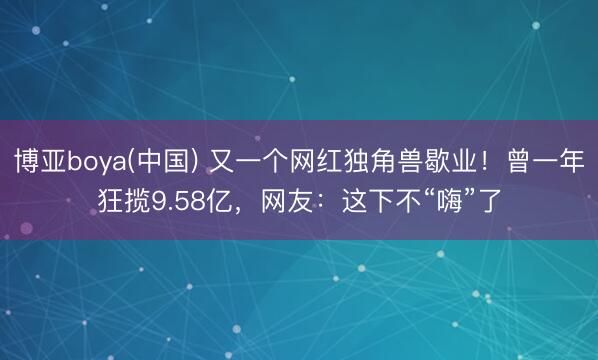 博亚boya(中国) 又一个网红独角兽歇业！曾一年狂揽9.58亿，网友：这下不“嗨”了