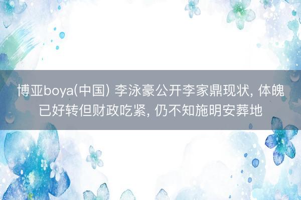博亚boya(中国) 李泳豪公开李家鼎现状， 体魄已好转但财政吃紧， 仍不知施明安葬地