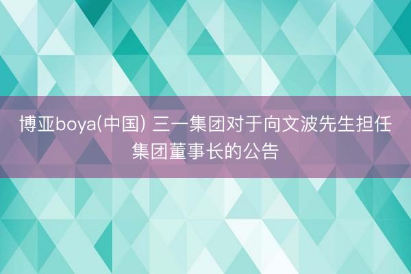 博亚boya(中国) 三一集团对于向文波先生担任集团董事长的公告