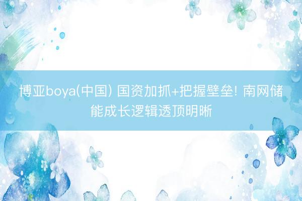 博亚boya(中国) 国资加抓+把握壁垒! 南网储能成长逻辑透顶明晰