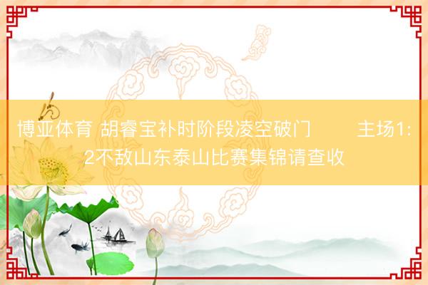 博亚体育 胡睿宝补时阶段凌空破门⚽️ 主场1:2不敌山东泰山比赛集锦请查收