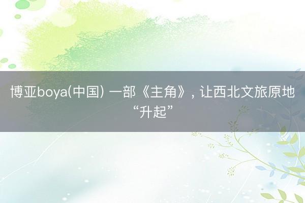 博亚boya(中国) 一部《主角》， 让西北文旅原地“升起”