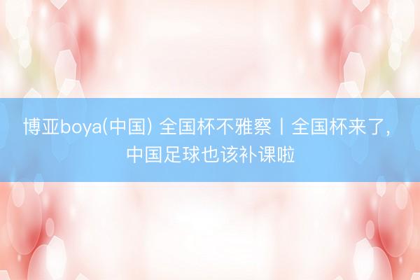 博亚boya(中国) 全国杯不雅察丨全国杯来了， 中国足球也该补课啦